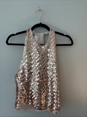 Sequin Halter Tie-Back Top in Rose Gold